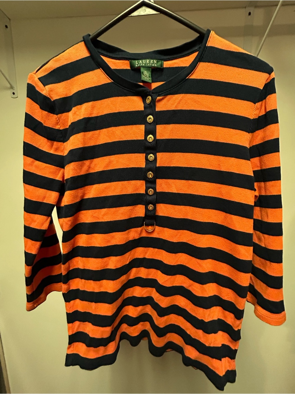 Ralph Lauren Orange & Navy Striped Long-Sleeve Henley